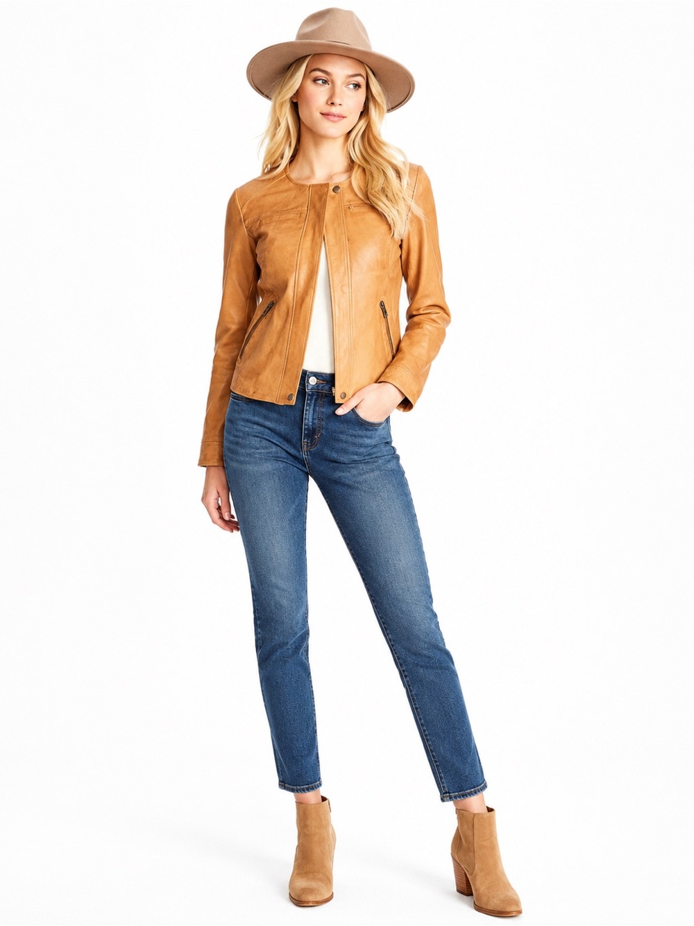 🎉HP 🎉🆕Lucky Brand camel leather bomber jacket NWT XS